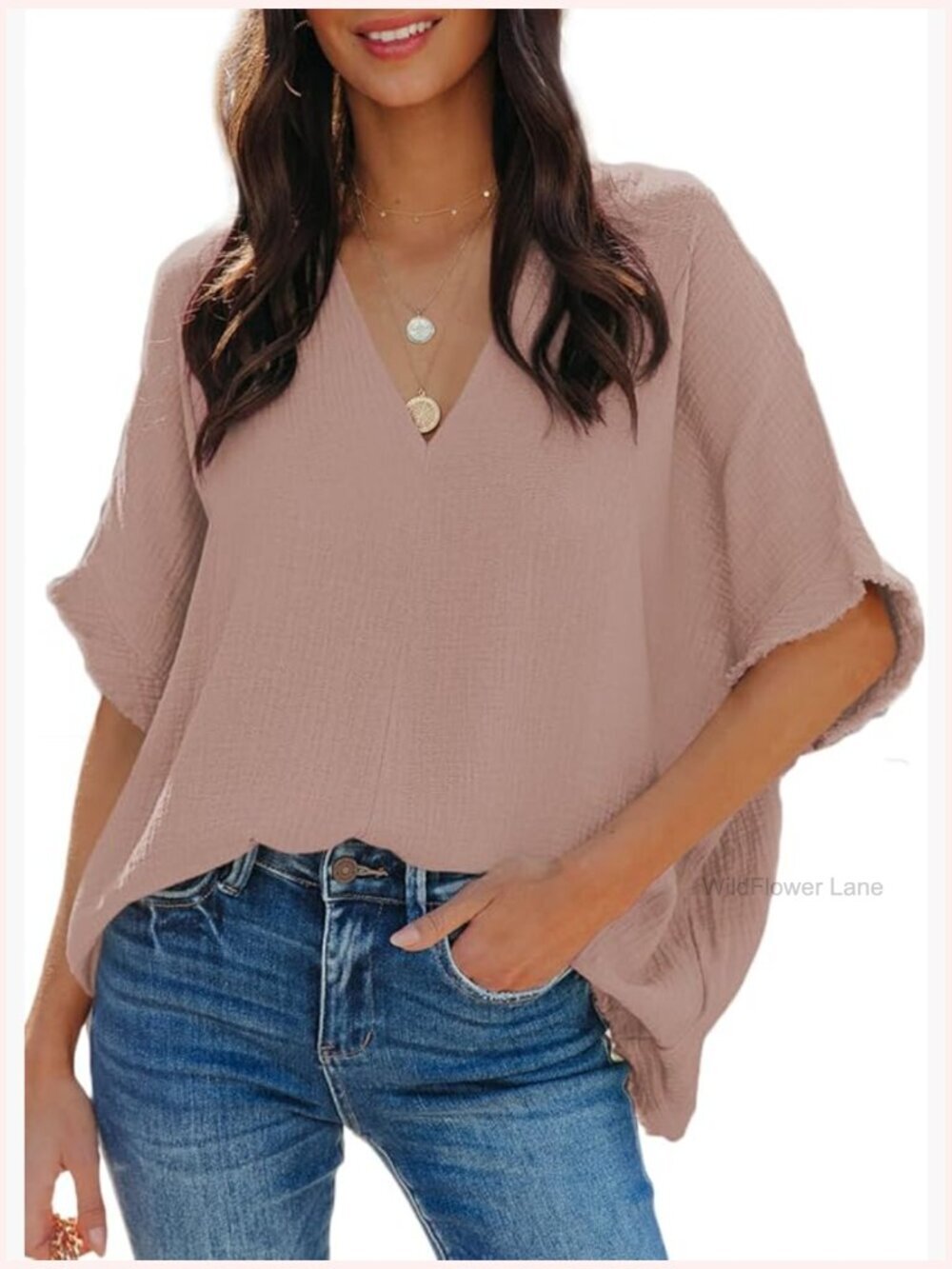 Oversized V Neck Short Sleeve Blouse Tunic Top